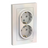 Розетка двухместная SYSTEME ELECTRIC ATLASDESIGN, скрытый монтаж, с заземлением, жемчуг