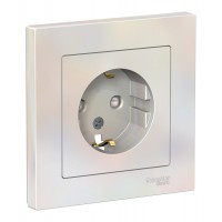 Розетка SYSTEME ELECTRIC ATLASDESIGN, скрытый монтаж, с заземлением, со шторками, жемчуг