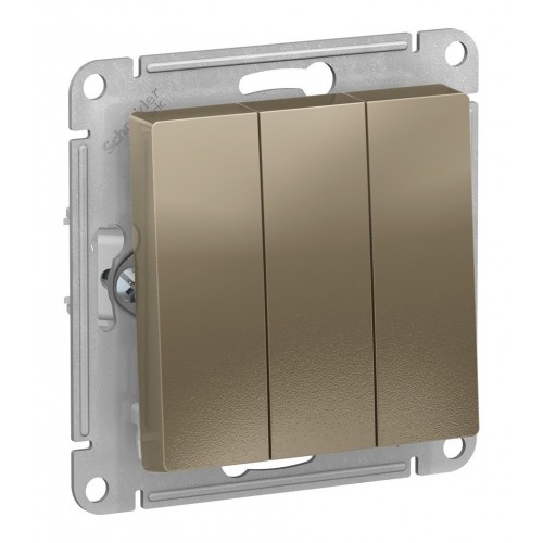 Выключатель 3-клавишный SYSTEME ELECTRIC ATLASDESIGN, скрытый монтаж, шампань