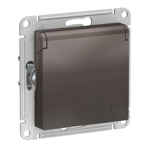 Розетка SYSTEME ELECTRIC ATLASDESIGN, скрытый монтаж, с заземлением, с крышкой, со шторками, мокко