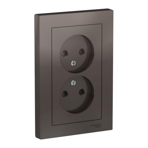 Розетка двухместная SYSTEME ELECTRIC ATLASDESIGN, скрытый монтаж, без заземления, со шторками, мокко