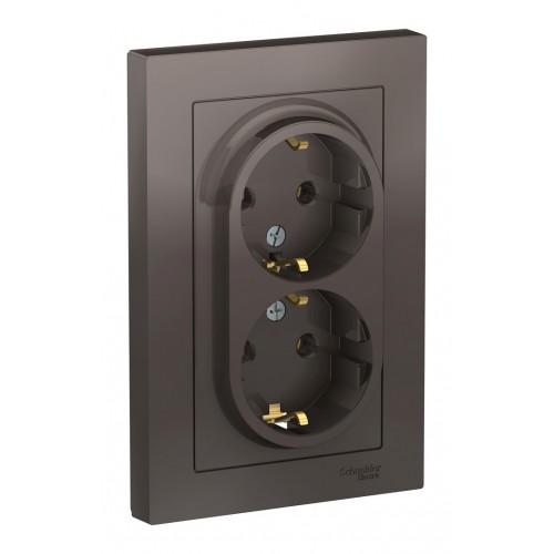 Розетка двухместная SYSTEME ELECTRIC ATLASDESIGN, скрытый монтаж, с заземлением, мокко