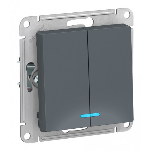 Выключатель 2-клавишный SYSTEME ELECTRIC ATLASDESIGN, с подсветкой, скрытый монтаж, грифель