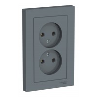 Розетка двухместная SYSTEME ELECTRIC ATLASDESIGN, скрытый монтаж, без заземления, грифель