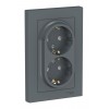 Розетка двухместная SYSTEME ELECTRIC ATLASDESIGN, скрытый монтаж, с заземлением, со шторками, грифель