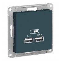 Розетка 2xUSB SYSTEME ELECTRIC ATLASDESIGN, изумруд