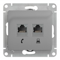 Розетка 2xRJ11+RJ45 Cat.5 SYSTEME ELECTRIC GLOSSA, алюминий