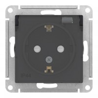 Розетка IP44 SYSTEME ELECTRIC ATLASDESIGN AQUA, скрытый монтаж, с заземлением, с крышкой, со шторками, карбон