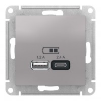 Розетка 2xUSB SYSTEME ELECTRIC ATLASDESIGN, алюминий