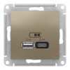 Розетка 2xUSB SYSTEME ELECTRIC ATLASDESIGN, шампань