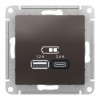Розетка 2xUSB SYSTEME ELECTRIC ATLASDESIGN, мокко