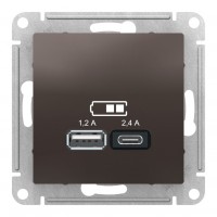 Розетка 2xUSB SYSTEME ELECTRIC ATLASDESIGN, мокко