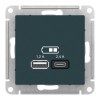 Розетка 2xUSB SYSTEME ELECTRIC ATLASDESIGN, изумруд