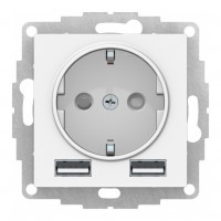 Розетка с USB SYSTEME ELECTRIC ATLASDESIGN, скрытый монтаж, с заземлением, белый