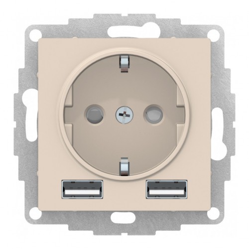 Розетка с USB SYSTEME ELECTRIC ATLASDESIGN, скрытый монтаж, с заземлением, бежевый