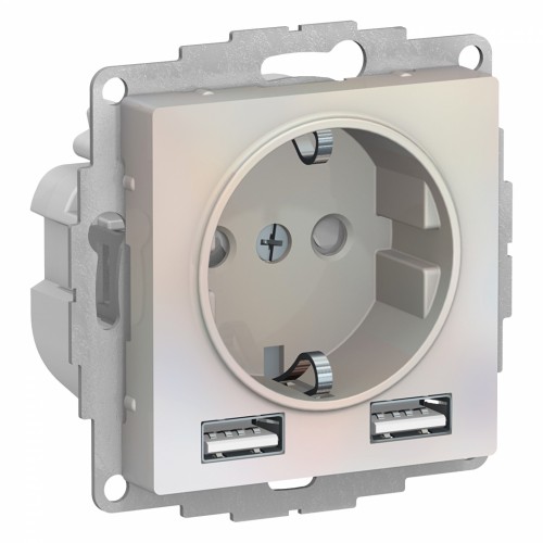 Розетка с USB SYSTEME ELECTRIC ATLASDESIGN, скрытый монтаж, с заземлением, жемчуг