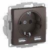 Розетка с USB SYSTEME ELECTRIC ATLASDESIGN, скрытый монтаж, с заземлением, мокко