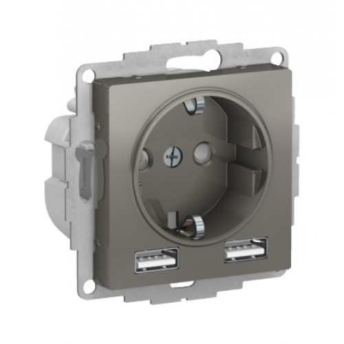Розетка с USB SYSTEME ELECTRIC ATLASDESIGN, скрытый монтаж, с заземлением, сталь