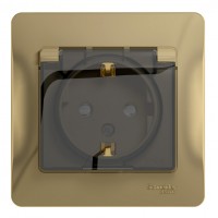 Розетка SYSTEME ELECTRIC GLOSSA, скрытый монтаж, с заземлением, с крышкой, со шторками, титан
