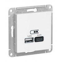 Розетка 2xUSB SYSTEME ELECTRIC ATLASDESIGN, скрытый монтаж, белый, ATN000139