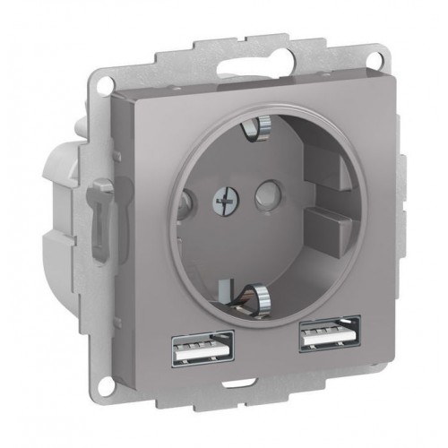 Розетка с 2xUSB SYSTEME ELECTRIC ATLASDESIGN, скрытый монтаж, с заземлением, алюминий, ATN000330