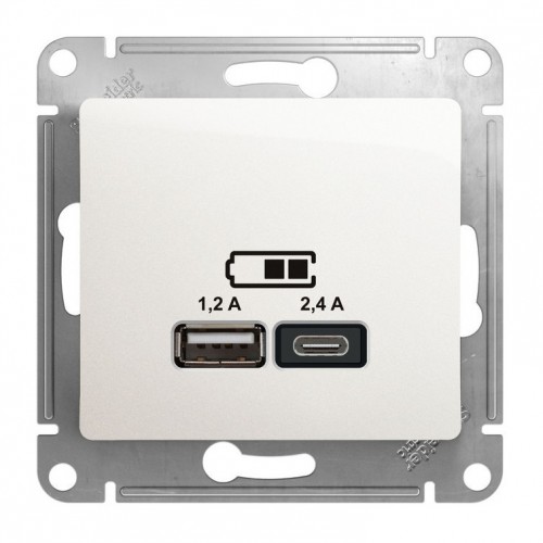Розетка 2xUSB SYSTEME ELECTRIC GLOSSA, скрытый монтаж, перламутр, GSL000639