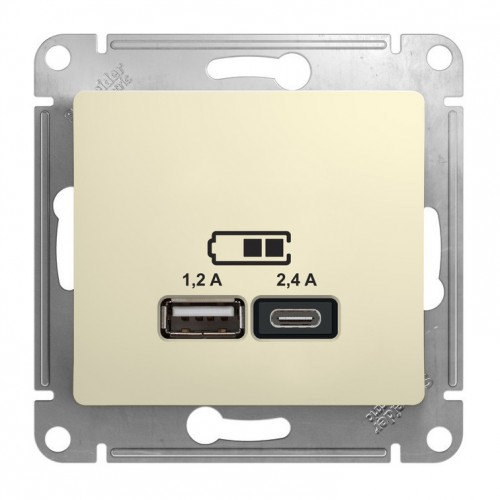 Розетка 2xUSB SYSTEME ELECTRIC GLOSSA, скрытый монтаж, бежевый, GSL000239