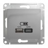 Розетка 2xUSB SYSTEME ELECTRIC GLOSSA, скрытый монтаж, алюминий, GSL000339