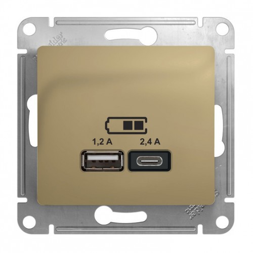 Розетка 2xUSB SYSTEME ELECTRIC GLOSSA, скрытый монтаж, титан, GSL000439