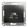 Розетка 2xUSB SYSTEME ELECTRIC GLOSSA, скрытый монтаж, антрацит, GSL000739