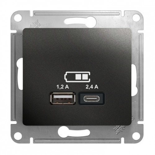 Розетка 2xUSB SYSTEME ELECTRIC GLOSSA, скрытый монтаж, антрацит, GSL000739