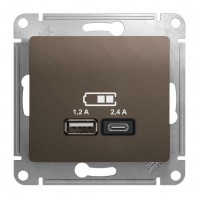 Розетка 2xUSB SYSTEME ELECTRIC GLOSSA, скрытый монтаж, шоколад, GSL000839