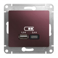 Розетка 2xUSB SYSTEME ELECTRIC GLOSSA, скрытый монтаж, баклажановый, GSL001139