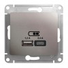 Розетка 2xUSB SYSTEME ELECTRIC GLOSSA, скрытый монтаж, платина, GSL001239