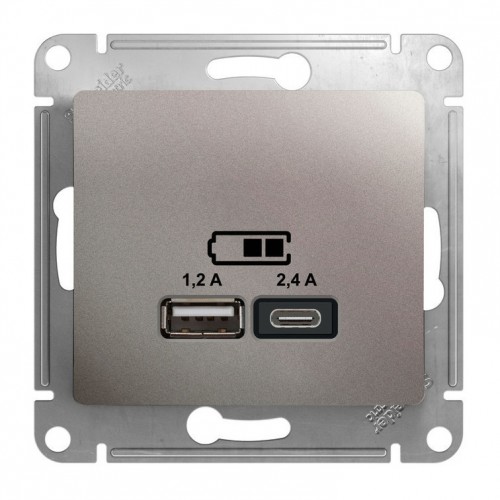 Розетка 2xUSB SYSTEME ELECTRIC GLOSSA, скрытый монтаж, платина, GSL001239