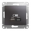 Розетка 2xUSB SYSTEME ELECTRIC GLOSSA, скрытый монтаж, графит, GSL001339