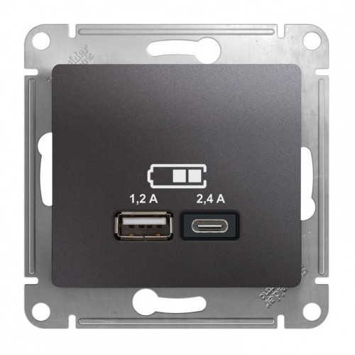 Розетка 2xUSB SYSTEME ELECTRIC GLOSSA, скрытый монтаж, графит, GSL001339