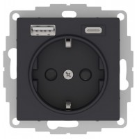 ATLASDESIGN РОЗЕТКА 16А c 2 USB A+С, 5В//2,4А//3,0А, 2х5В//1,5А, механизм, КАРБОН
