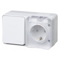AtlasDesign Profi54 БЛОК: РОЗ. з/к со шт. 16А 250B, ВЫКЛ.1-клав.10А, БЕЛЫЙ