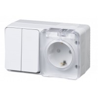 AtlasDesign Profi54 БЛОК: РОЗ. з/к со шт. 16А 250B, ВЫКЛ.2-клав.10А, БЕЛЫЙ