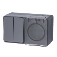 AtlasDesign Profi54 БЛОК: РОЗ. з/к со шт. 16А 250B, ВЫКЛ.2-клав.10А, АНТРАЦИТ