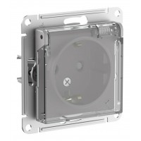 Розетка IP44 SYSTEME ELECTRIC ATLASDESIGN AQUA, скрытый монтаж, с заземлением, с крышкой, со шторками, алюминий, ATN440346