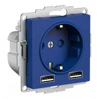 Розетка с 2xUSB SYSTEME ELECTRIC ATLASDESIGN, скрытый монтаж, с заземлением, аквамарин, ATN001130