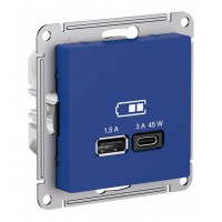 Розетка USB+USB type C SYSTEME ELECTRIC ATLASDESIGN, скрытый монтаж, аквамарин, ATN001129