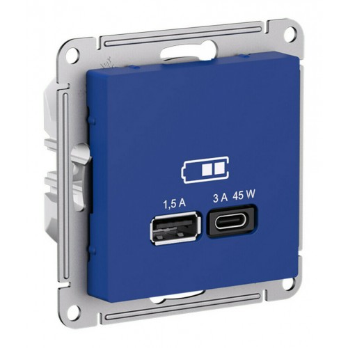 Розетка USB+USB type C SYSTEME ELECTRIC ATLASDESIGN, скрытый монтаж, аквамарин, ATN001129