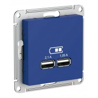 Розетка 2xUSB SYSTEME ELECTRIC ATLASDESIGN, скрытый монтаж, аквамарин, ATN001133