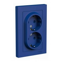 Розетка двойная SYSTEME ELECTRIC ATLASDESIGN, скрытый монтаж, с заземлением, со шторками, аквамарин, ATN001126