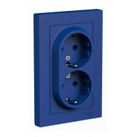 Розетка двойная SYSTEME ELECTRIC ATLASDESIGN, скрытый монтаж, с заземлением, аквамарин, ATN001124