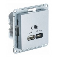 Розетка USB+USB type C SYSTEME ELECTRIC ATLASDESIGN, скрытый монтаж, алюминий, ATN000329