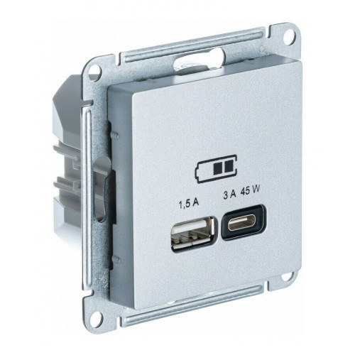 Розетка USB+USB type C SYSTEME ELECTRIC ATLASDESIGN, скрытый монтаж, алюминий, ATN000329